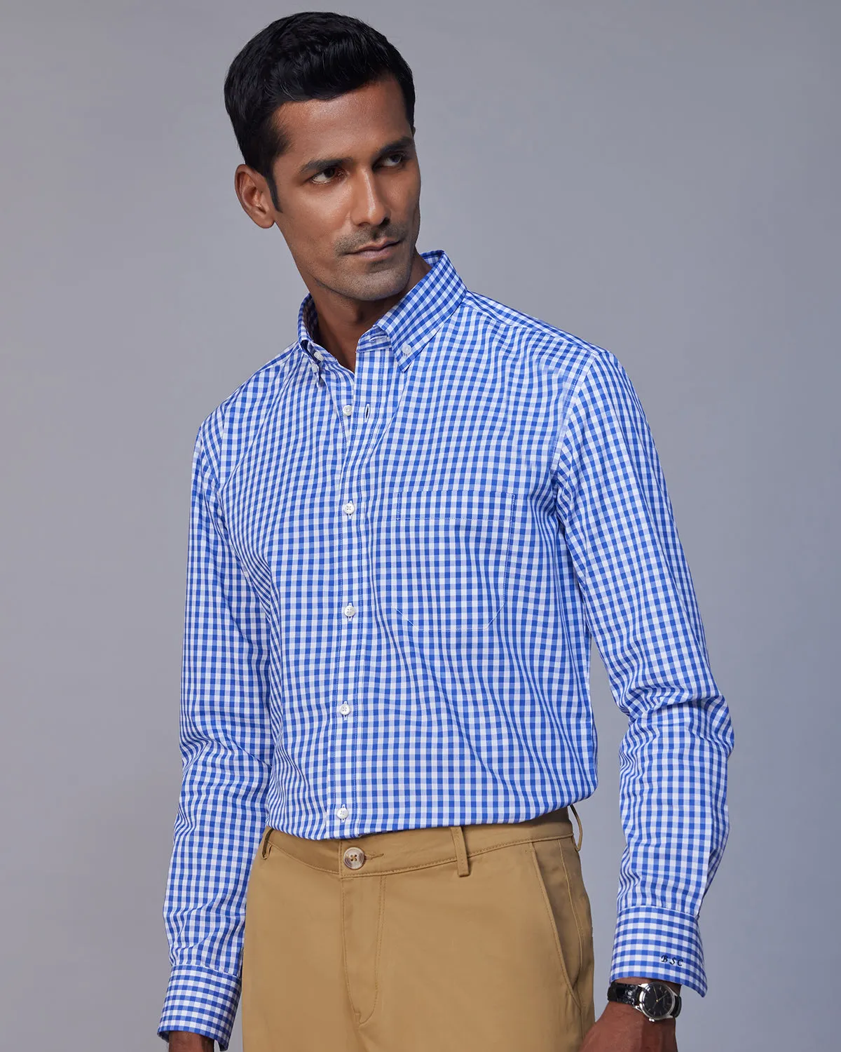 Dark Blue Gingham Checked Shirt