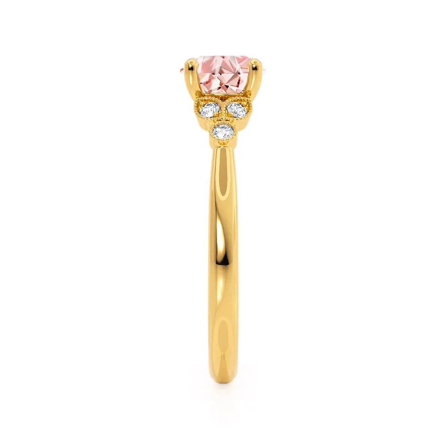 DELILAH - Chatham® Round Champagne Sapphire 18k Yellow Gold Shoulder Set Ring