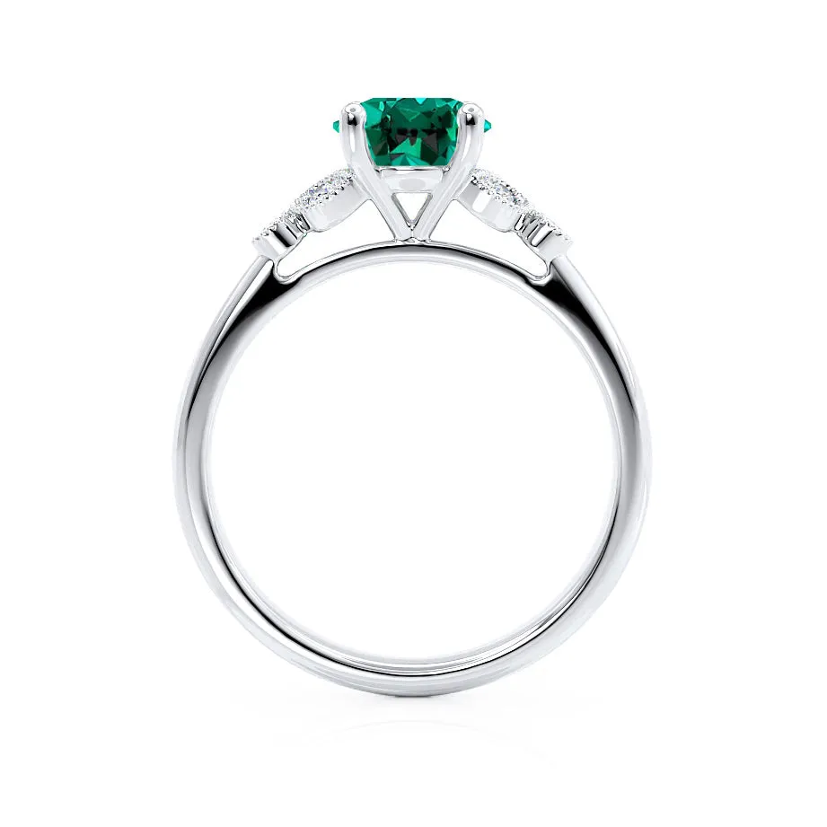 DELILAH - Chatham® Round Emerald 950 Platinum Shoulder Set Ring