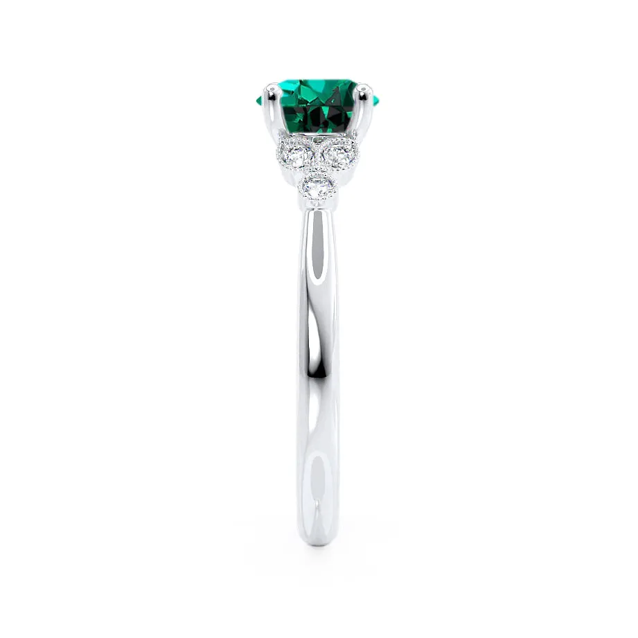 DELILAH - Chatham® Round Emerald 950 Platinum Shoulder Set Ring