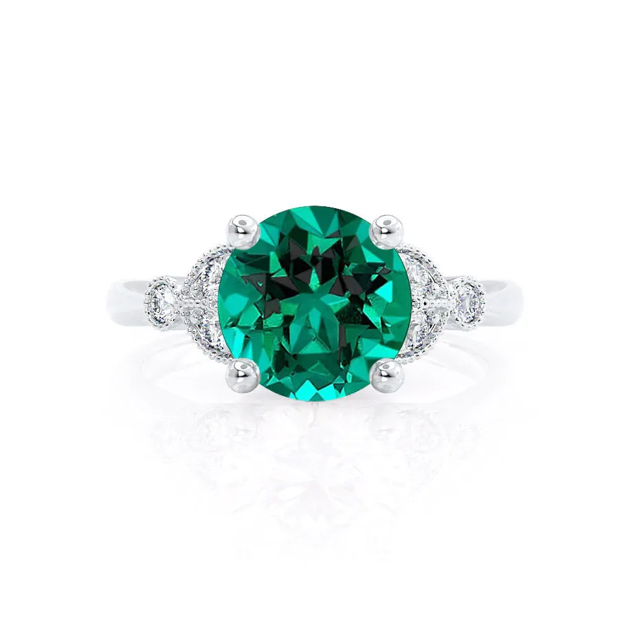 DELILAH - Chatham® Round Emerald 950 Platinum Shoulder Set Ring