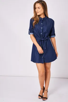 Denim Shirt Dress in Midnight Blue Ex-Branded