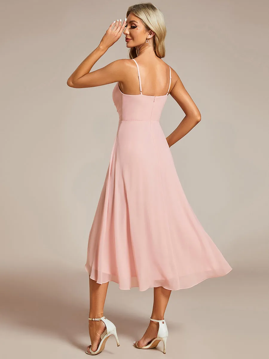 Elegant A-Line Spaghetti Straps Empire Waist Asymmetrical Hem Chiffon Dresses with Pleated decoration