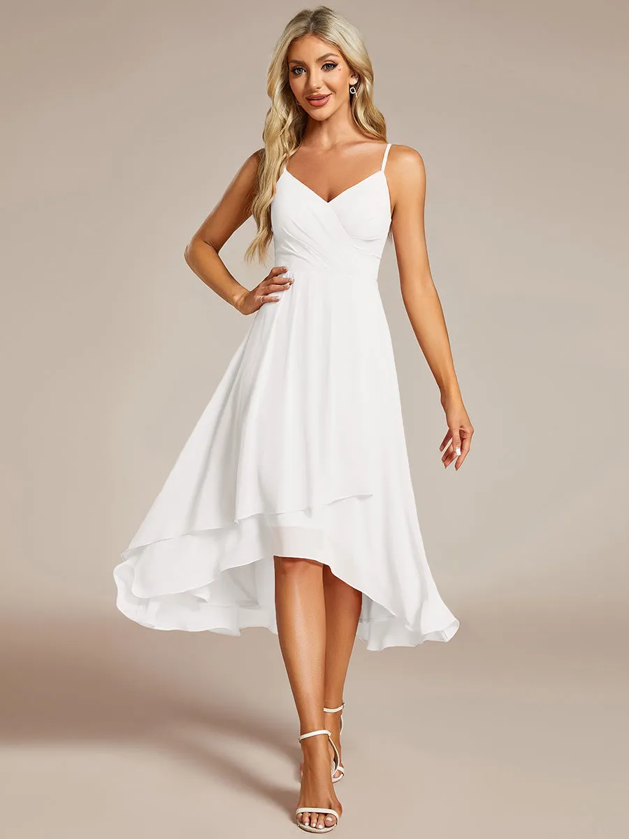 Elegant A-Line Spaghetti Straps Empire Waist Asymmetrical Hem Chiffon Dresses with Pleated decoration