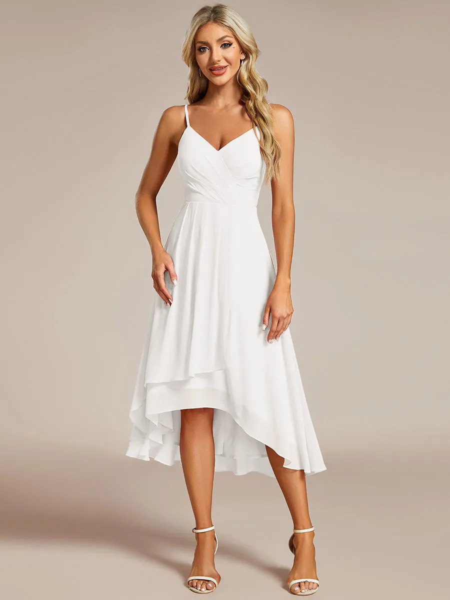 Elegant A-Line Spaghetti Straps Empire Waist Asymmetrical Hem Chiffon Dresses with Pleated decoration