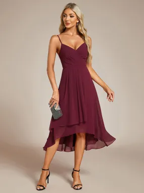 Elegant A-Line Spaghetti Straps Empire Waist Asymmetrical Hem Chiffon Dresses with Pleated decoration