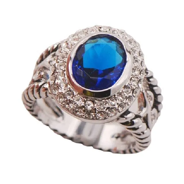 Elegant Blue Crystal Sapphire CZ Ring - 925 Sterling Silver