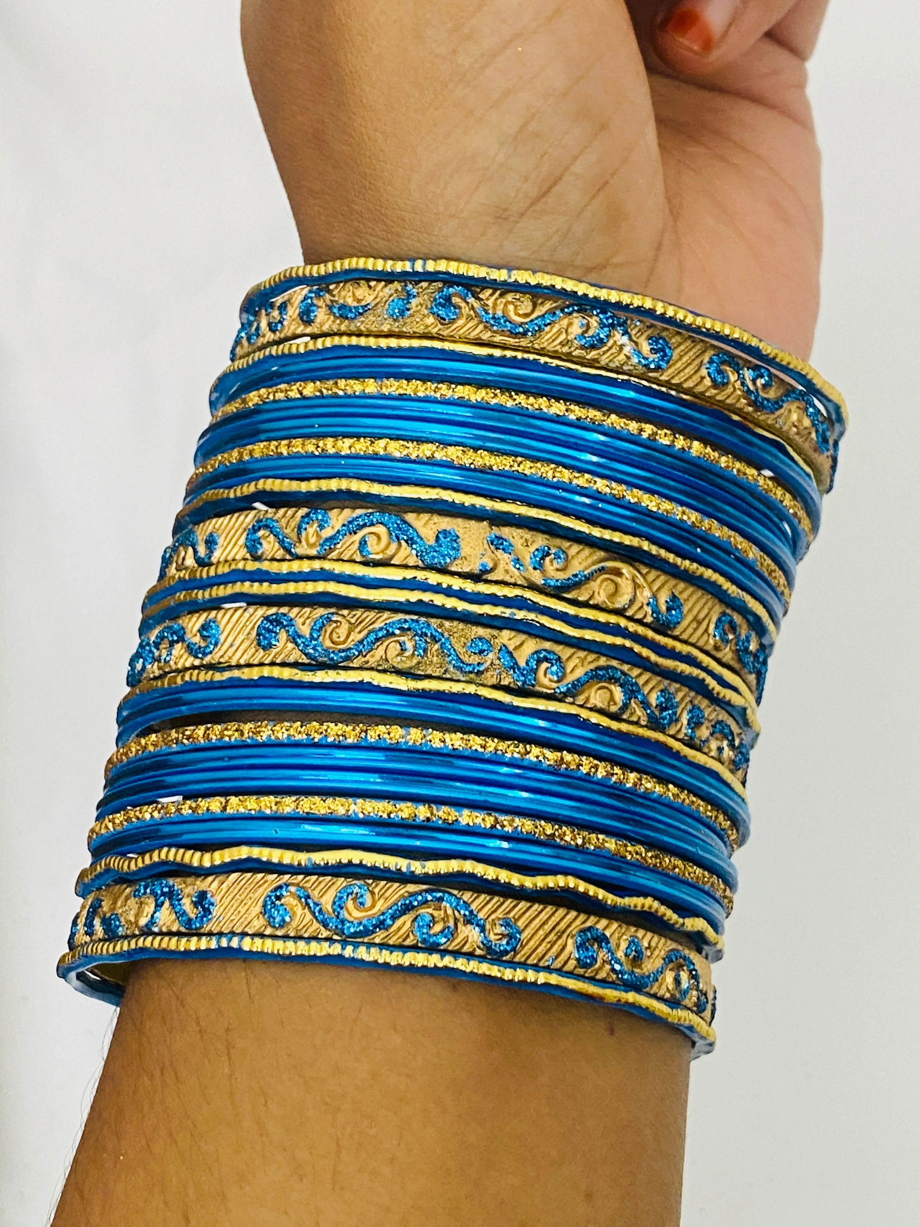 Elegant Bollywood Style Wedding Blue Color Designer Metal Bangles