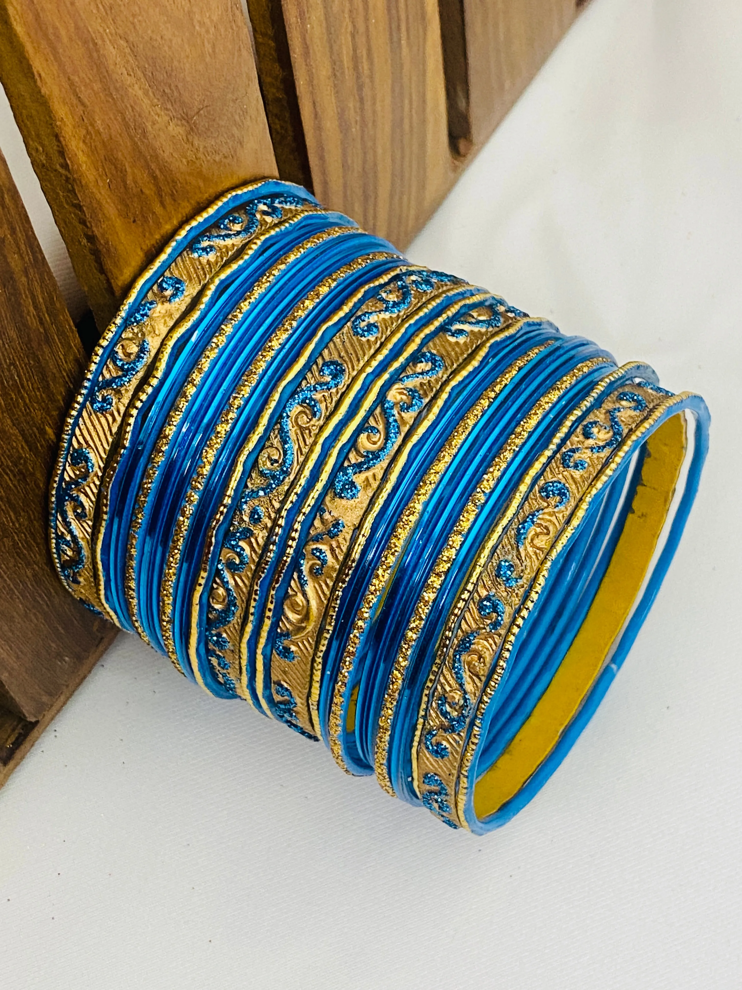 Elegant Bollywood Style Wedding Blue Color Designer Metal Bangles