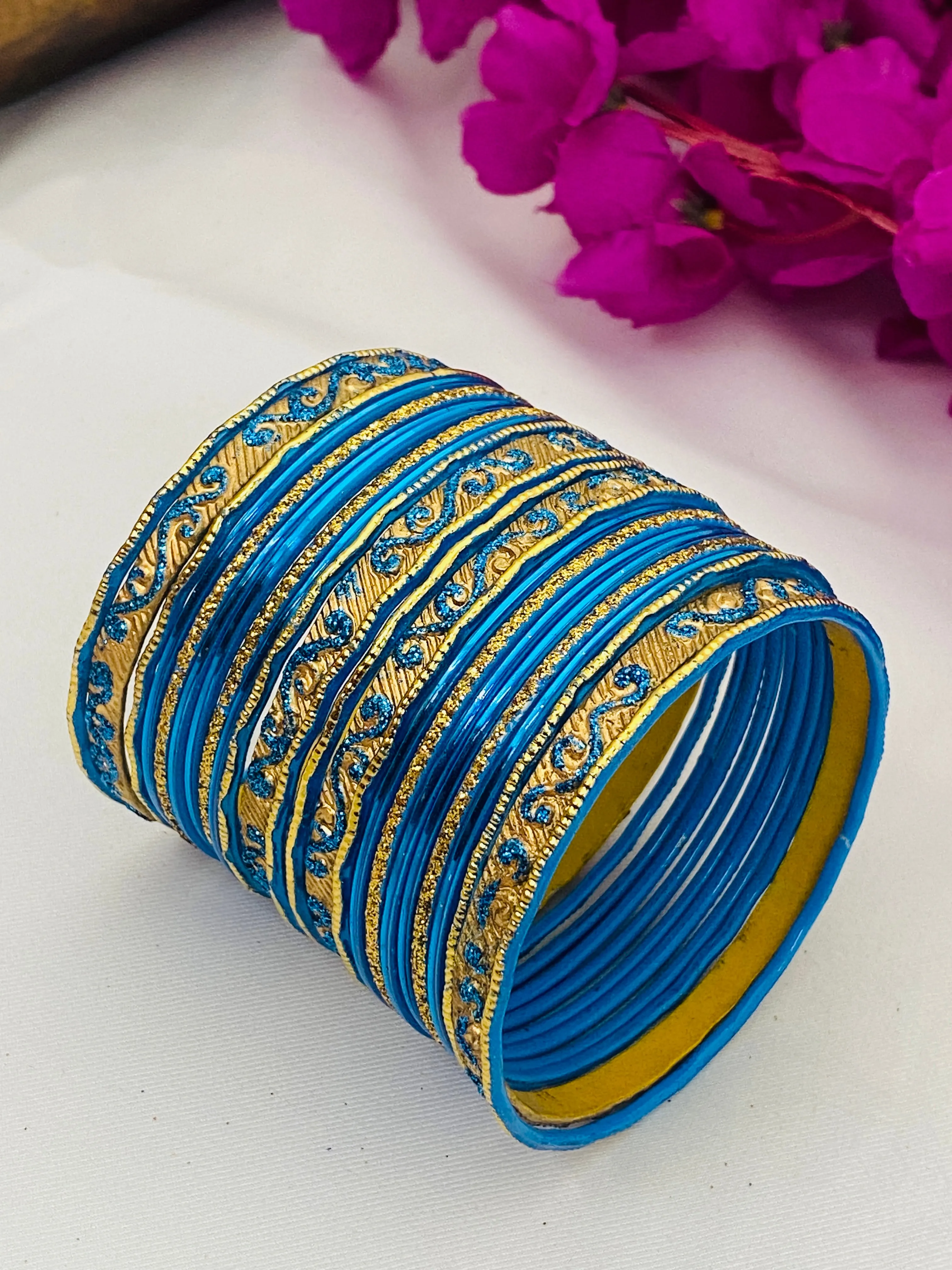 Elegant Bollywood Style Wedding Blue Color Designer Metal Bangles