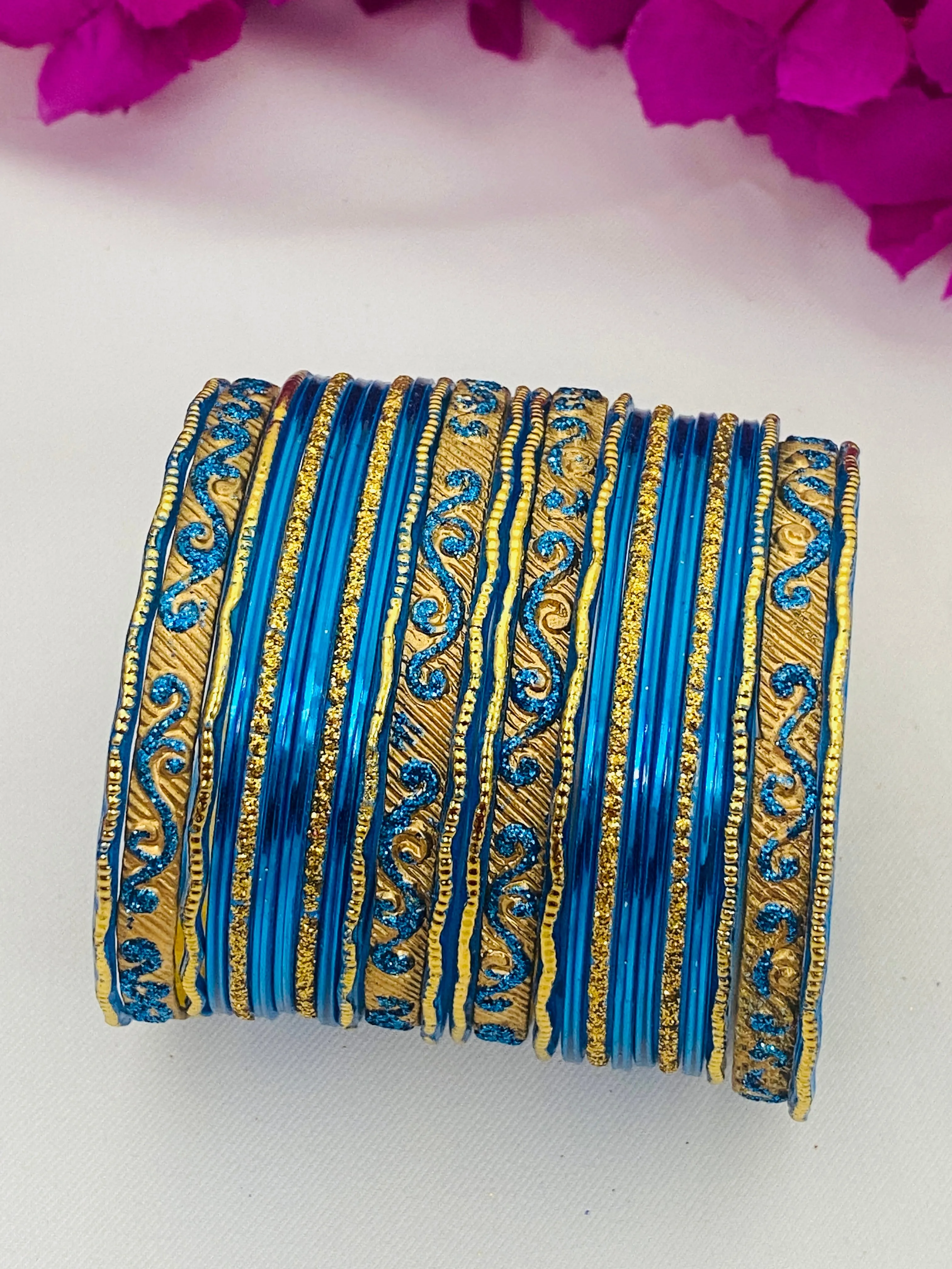 Elegant Bollywood Style Wedding Blue Color Designer Metal Bangles