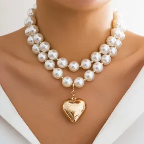 Elegant Goth Pearl Bead Necklace Set