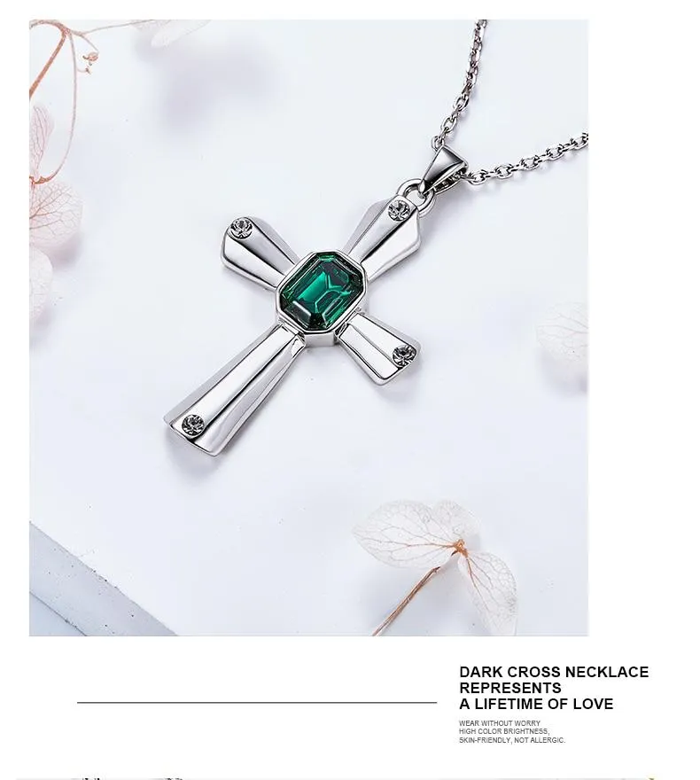 Elegant Stainless Steel Cross with Crystals Pendant and Necklace