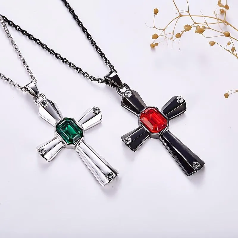 Elegant Stainless Steel Cross with Crystals Pendant and Necklace