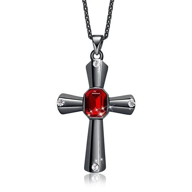 Elegant Stainless Steel Cross with Crystals Pendant and Necklace