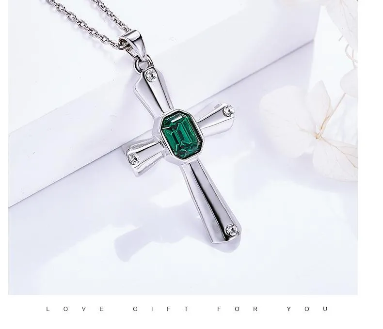 Elegant Stainless Steel Cross with Crystals Pendant and Necklace