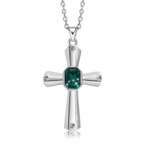 Elegant Stainless Steel Cross with Crystals Pendant and Necklace