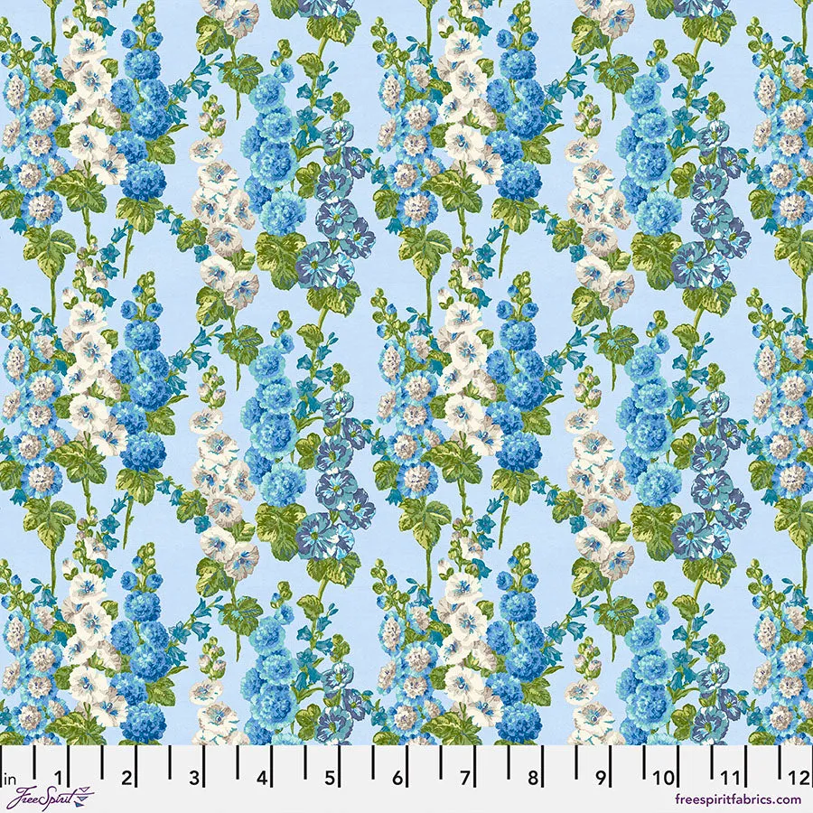 Fabric Hollyhocks - Sky, from A Celebration of Sanderson Collection, for Free Spirit, PWSA022.SKY