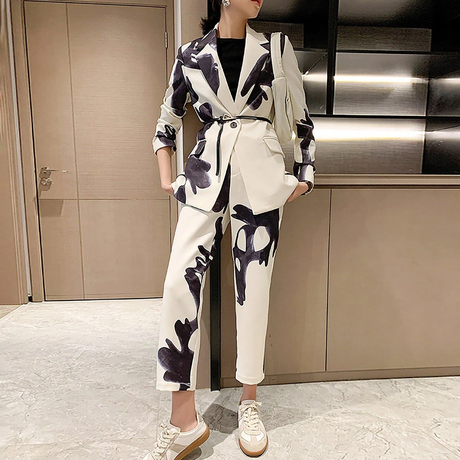 Fern Printed One Button Blazer & Cropped Skinny Pants