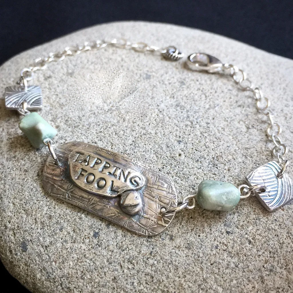 Fine Silver Tapping Bracelet With Turquoise Beads, Tapping Fool, EFT Bracelet, Adjustable