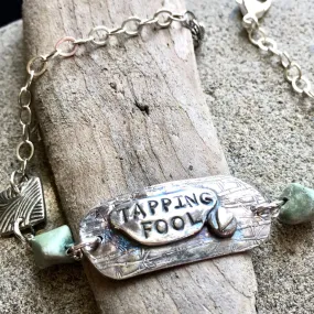 Fine Silver Tapping Bracelet With Turquoise Beads, Tapping Fool, EFT Bracelet, Adjustable