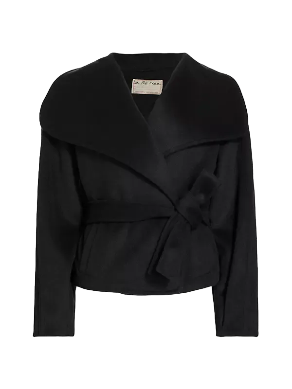 Free People Black Cashmere-feel belted Jacket UK S