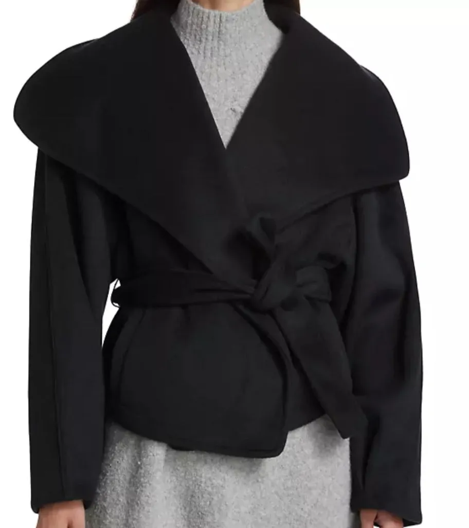 Free People Black Cashmere-feel belted Jacket UK S