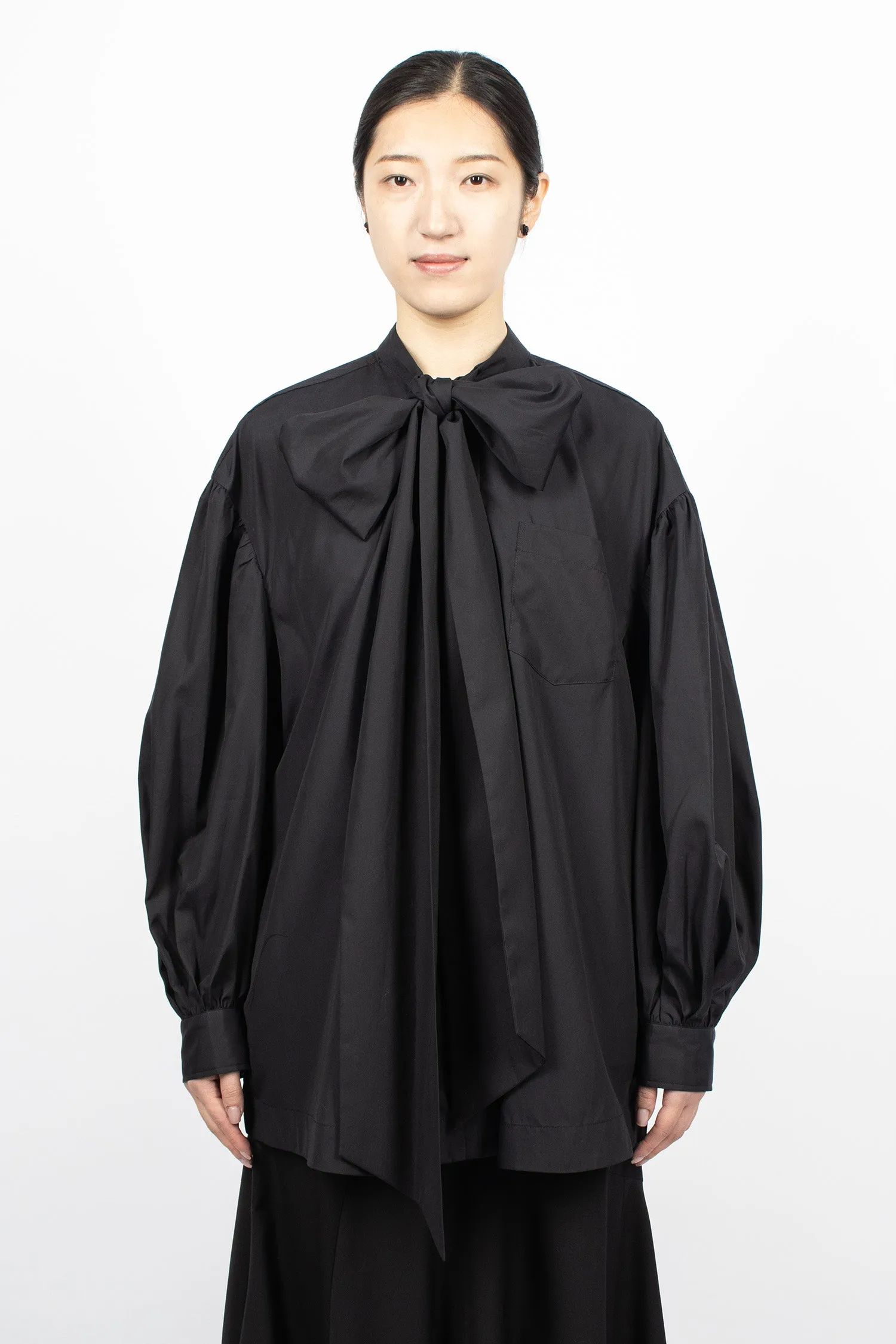 Front Bow Puff Sleeve Shirt Black