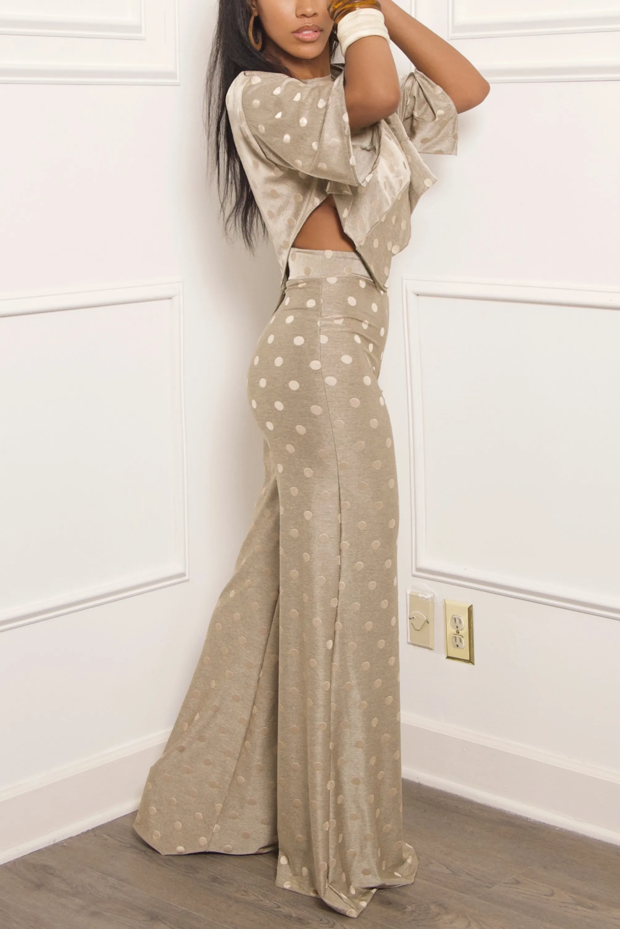 Golden Polka Dot High Waisted Pocket Wide leg Pants