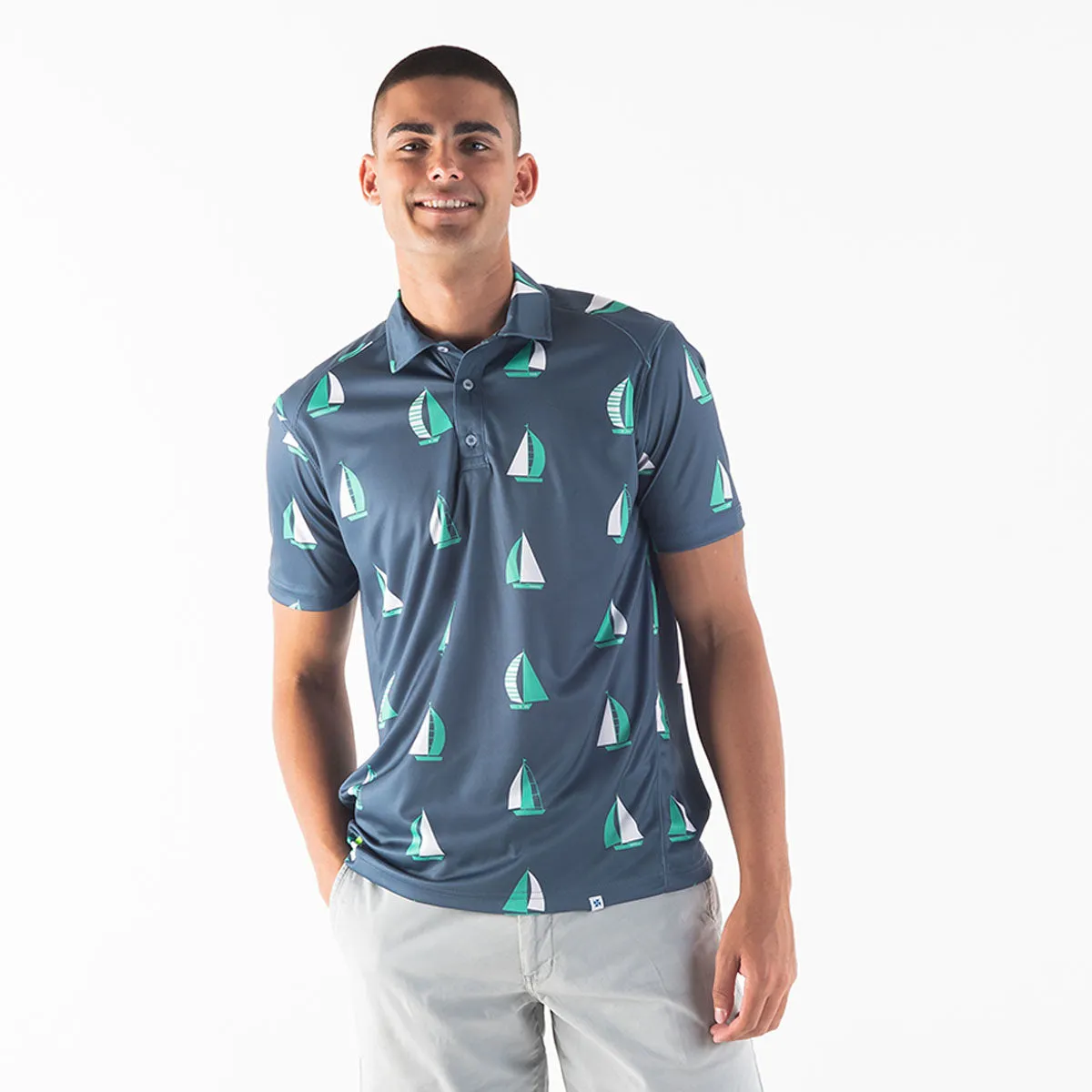 Golf Shirt - Sail Boats | Steel