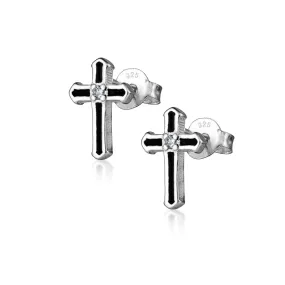 Gothic Stud Earring - Small Onyx Cross for men