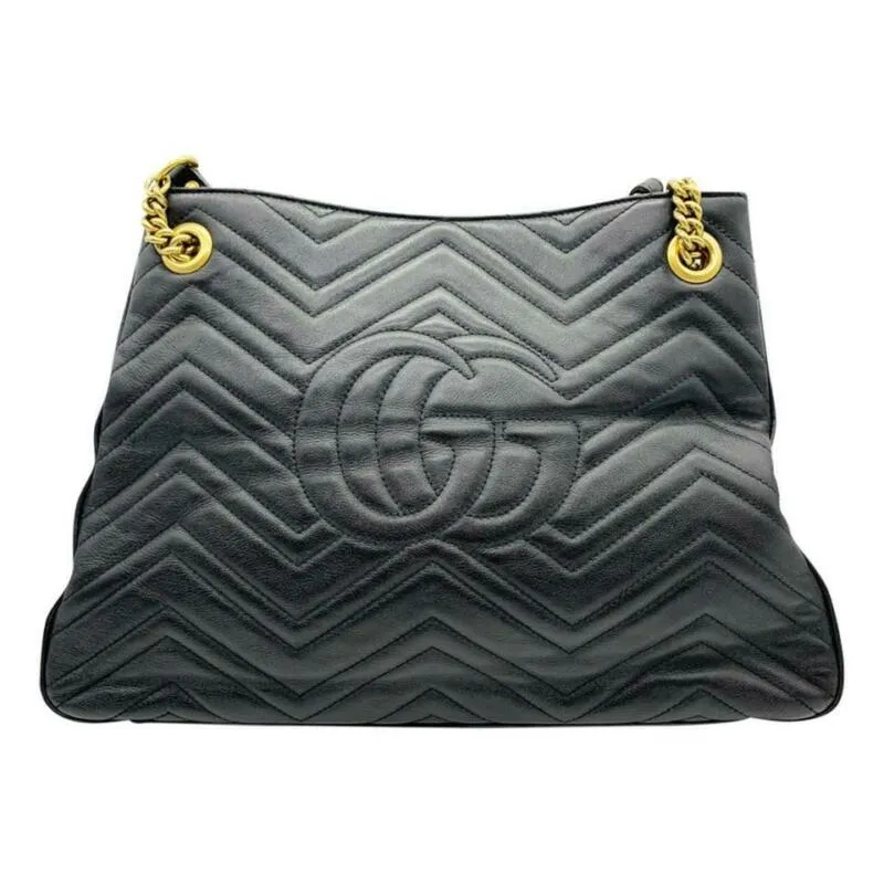 Gucci GG Marmont Calfskin Matelasse Medium Black Leather Shoulder Bag