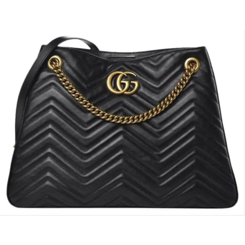 Gucci GG Marmont Calfskin Matelasse Medium Black Leather Shoulder Bag