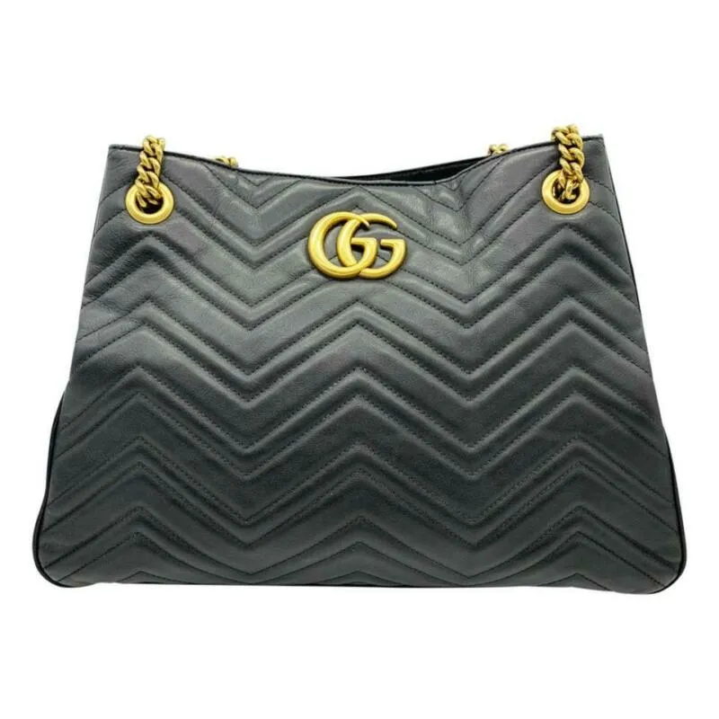 Gucci GG Marmont Calfskin Matelasse Medium Black Leather Shoulder Bag