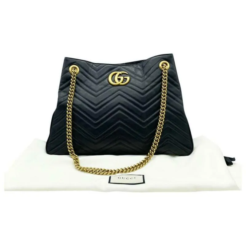 Gucci GG Marmont Calfskin Matelasse Medium Black Leather Shoulder Bag