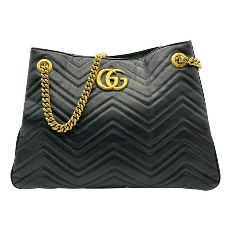 Gucci GG Marmont Calfskin Matelasse Medium Black Leather Shoulder Bag