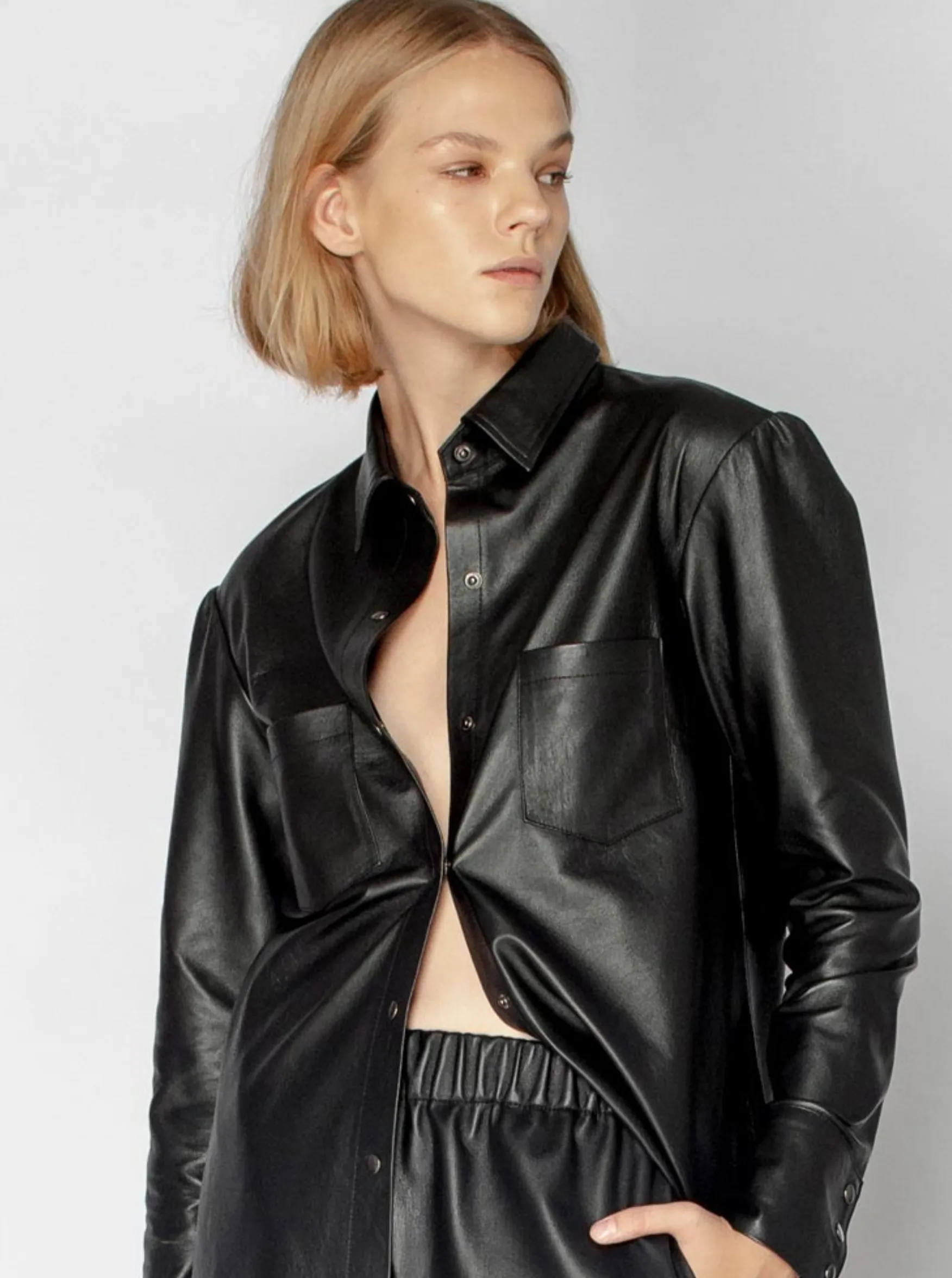 HARVEY LEATHER SHIRT - BLACK