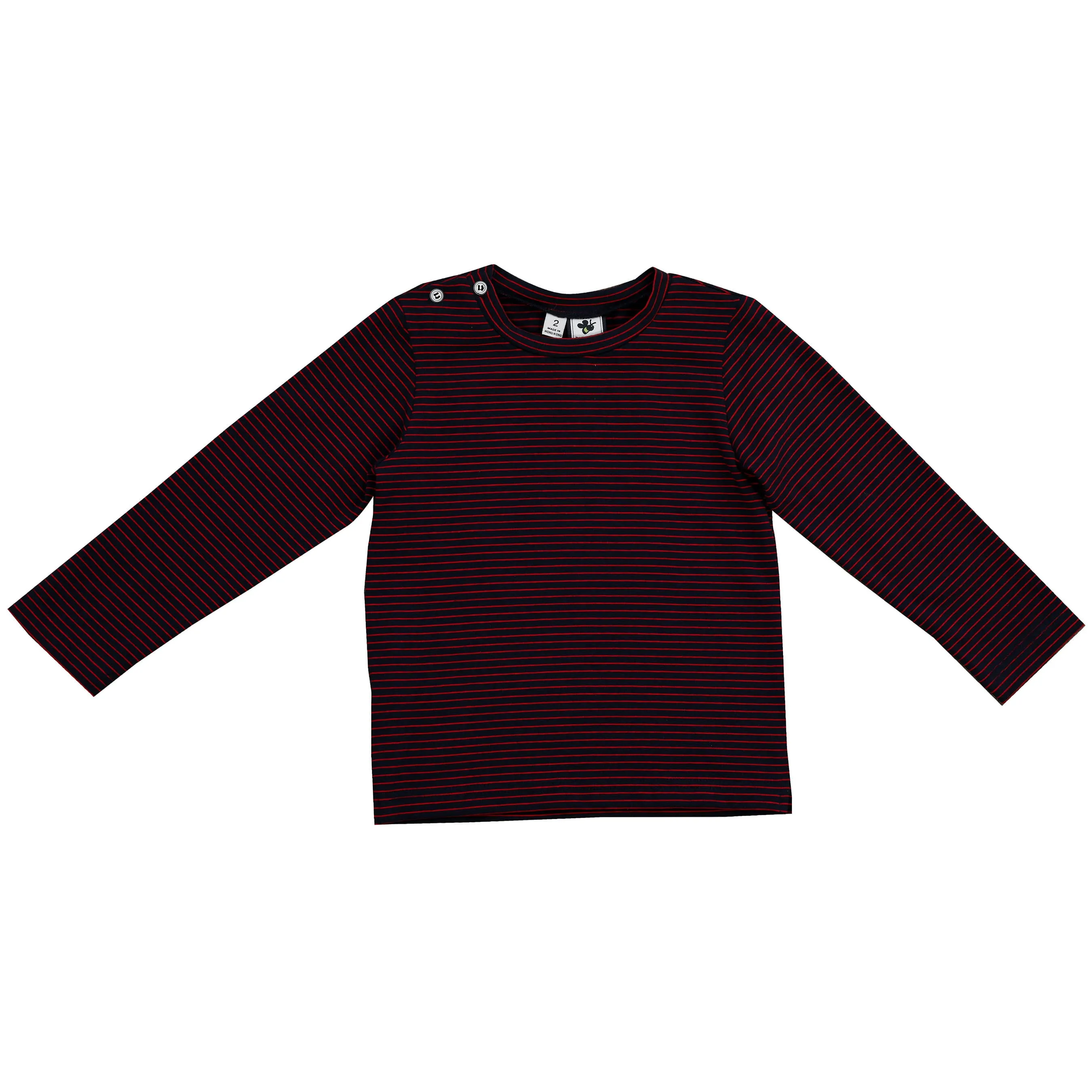 Henry Boys Button Shoulder Long Sleeve Tee Navy Mini Red Stripe