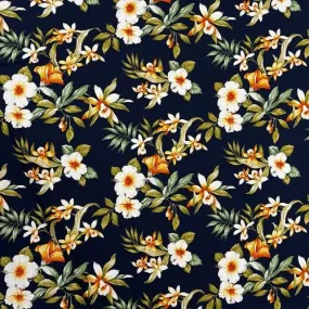 Hibiscus & Orchid Hawaiian Fabric | Navy 0223 BLU-0007C