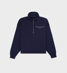 Hotel du Cap Cursive Quarter Zip - Navy/White