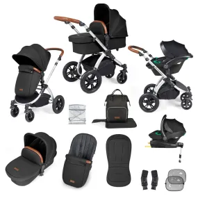 Ickle Bubba Stomp Luxe All-in-One I-Size Travel System With Isofix Base -  Silver / Midnight / Tan