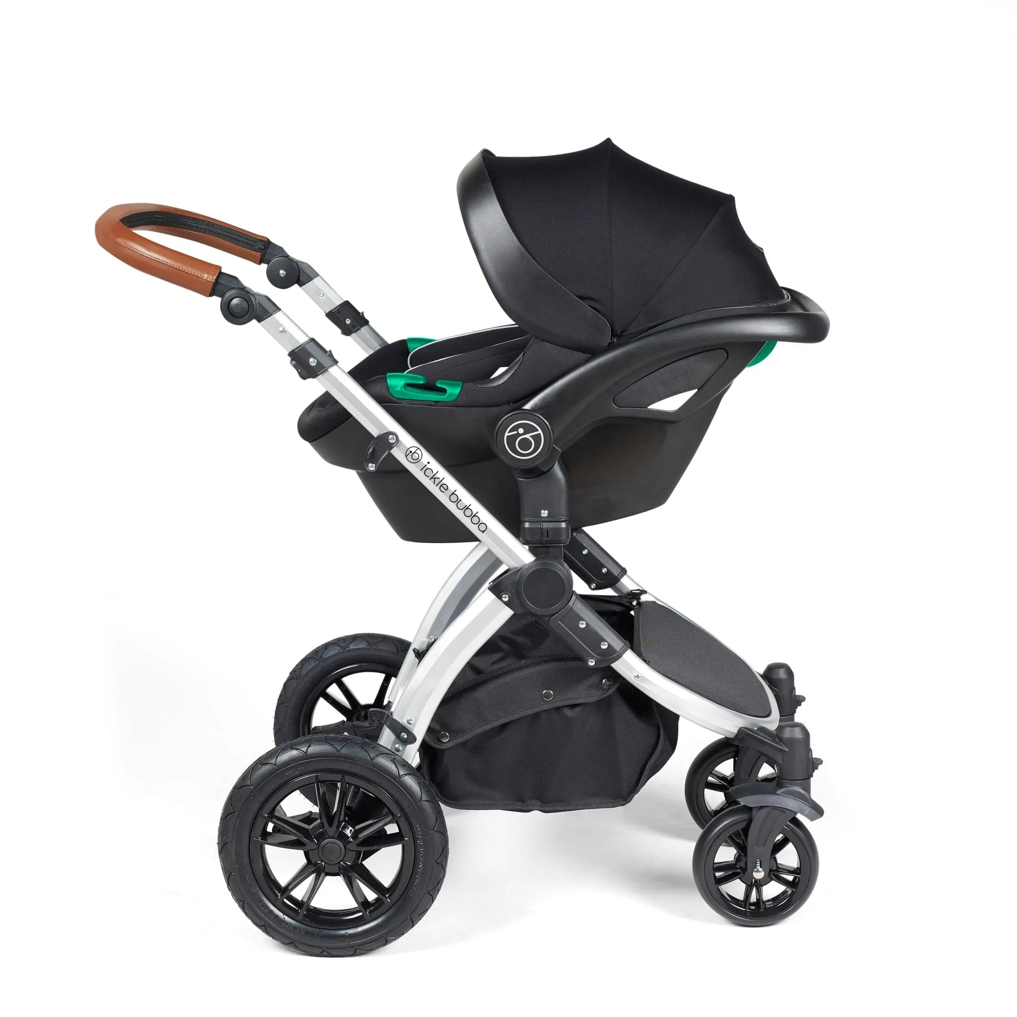 Ickle Bubba Stomp Luxe All-in-One I-Size Travel System With Isofix Base -  Silver / Midnight / Tan