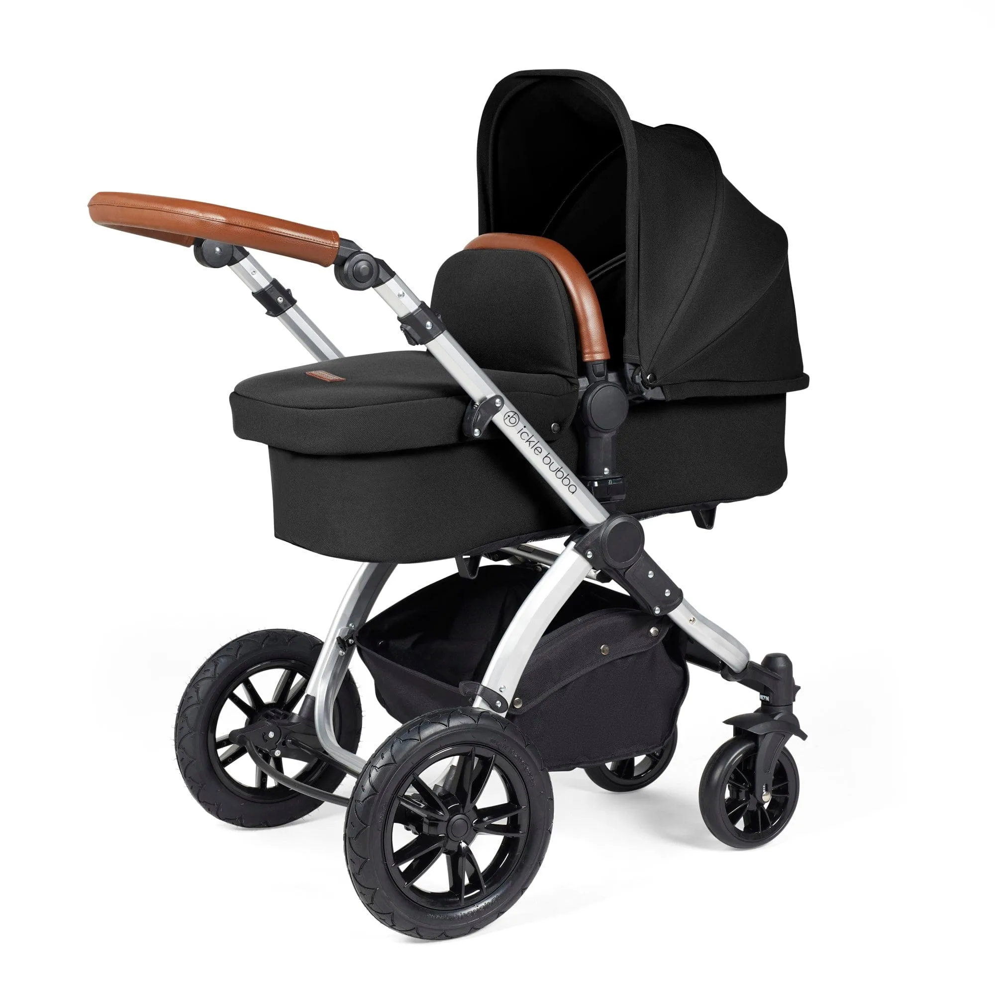 Ickle Bubba Stomp Luxe All-in-One I-Size Travel System With Isofix Base -  Silver / Midnight / Tan