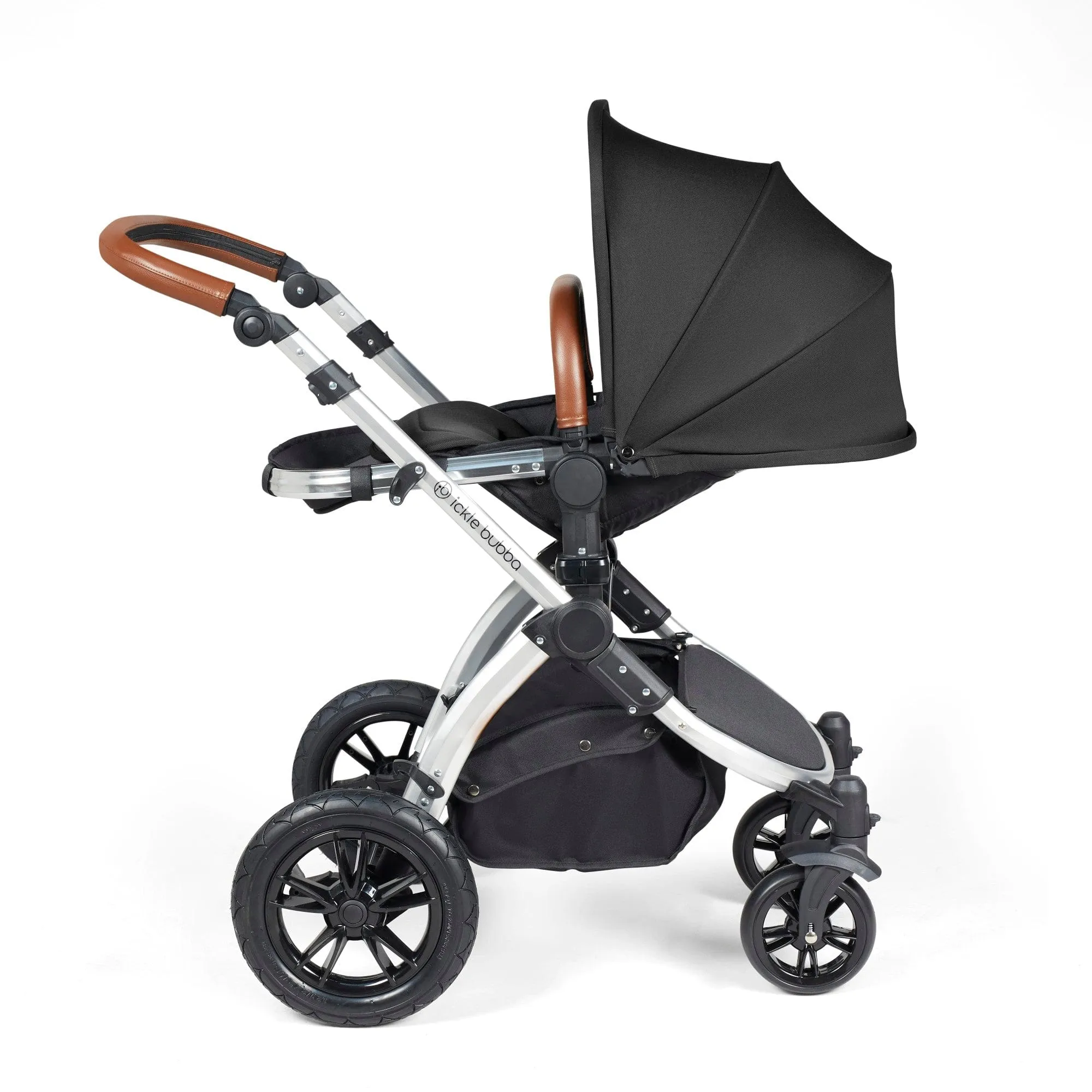 Ickle Bubba Stomp Luxe All-in-One I-Size Travel System With Isofix Base -  Silver / Midnight / Tan