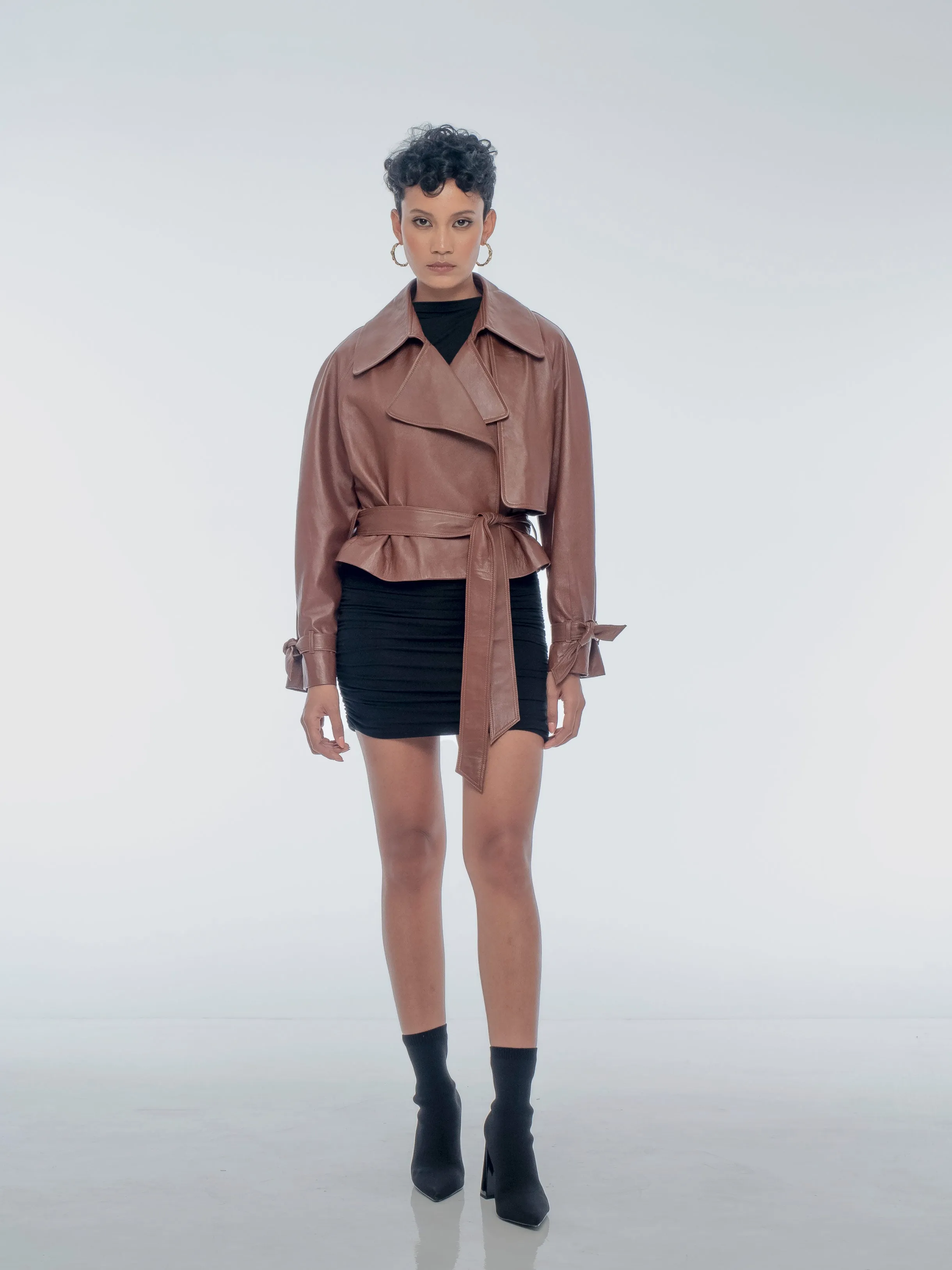 JACKIE LEATHER TRENCH COAT - WHISKEY