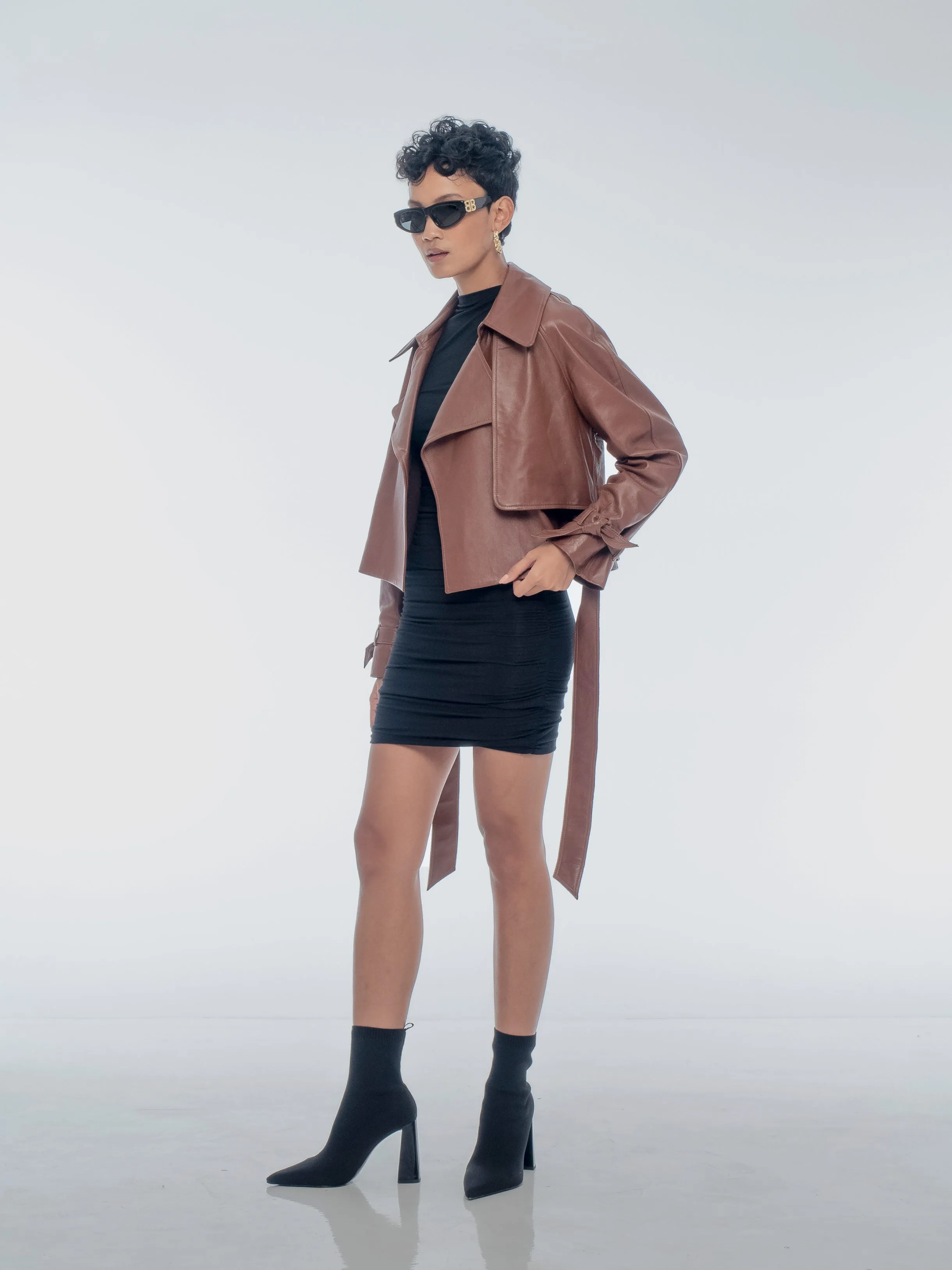 JACKIE LEATHER TRENCH COAT - WHISKEY