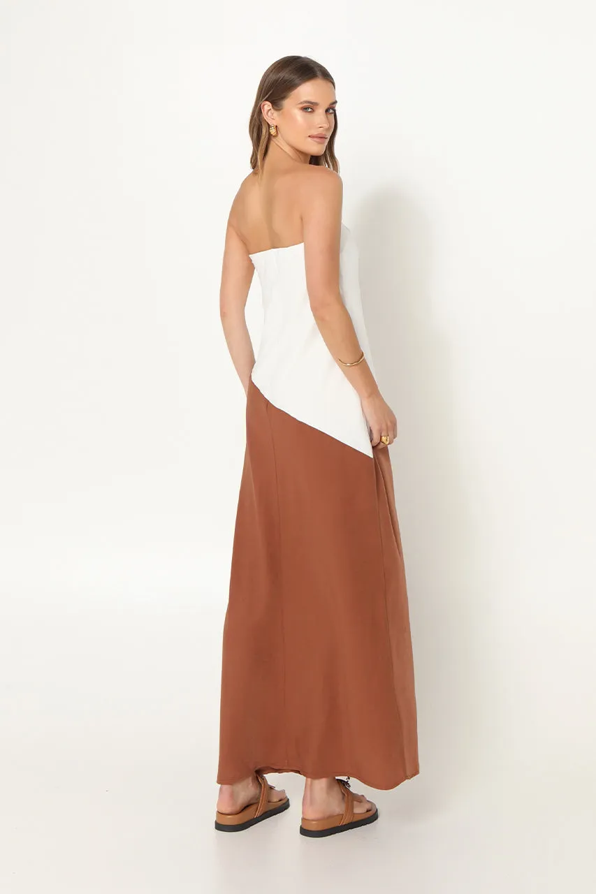 Joanna Maxi Dress | White & Hazelnut