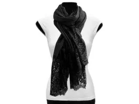 LARGE BLACK LACE DETAIL LIGHTWEIGHT SCARF