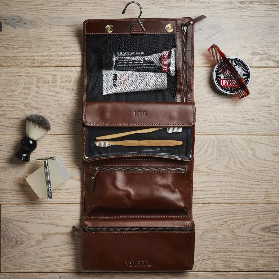 Leather Hanging Wash Bag With Secret Message