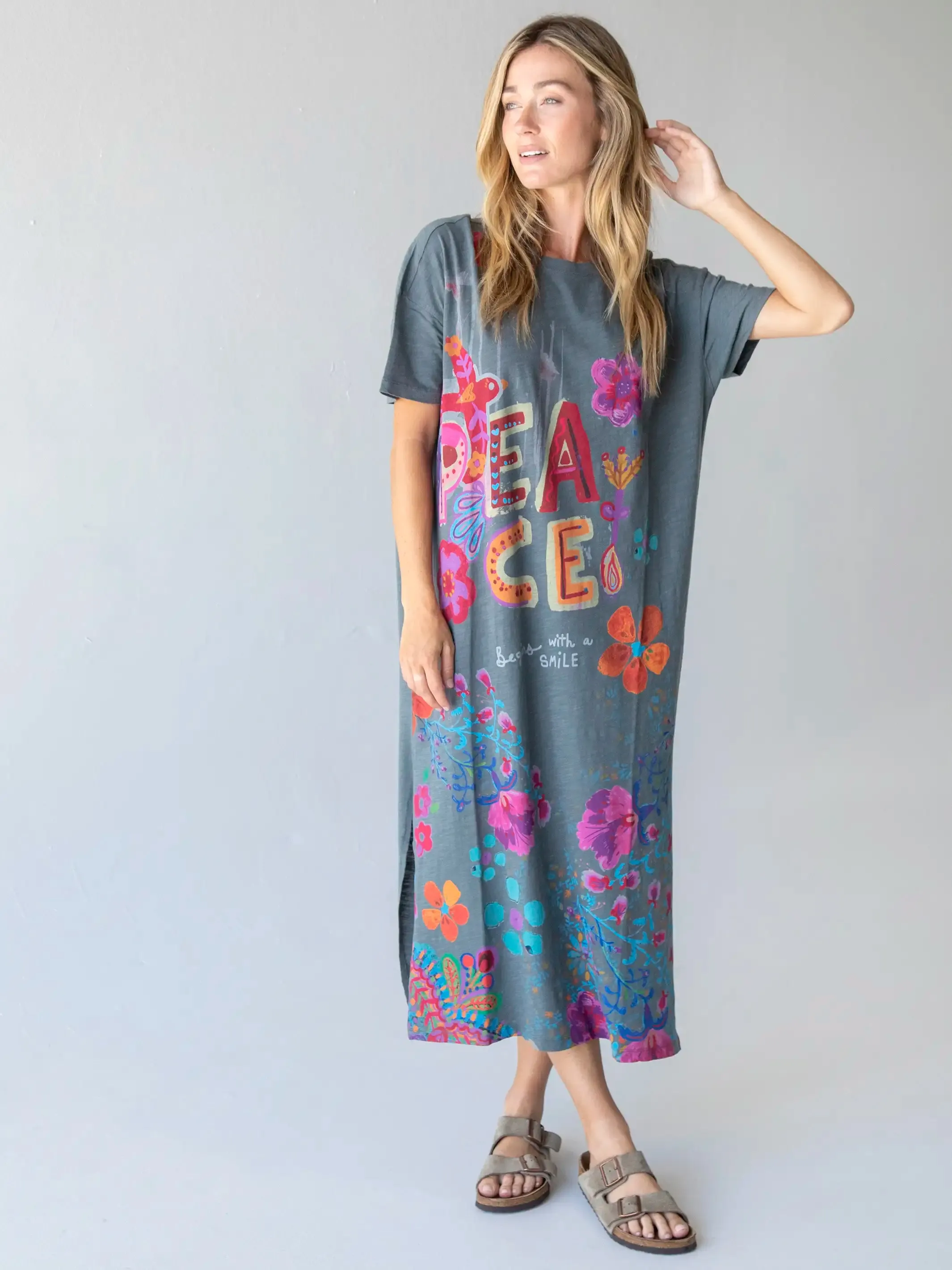 Life Is A Canvas Cotton Maxi Dress - Peace Charcoal